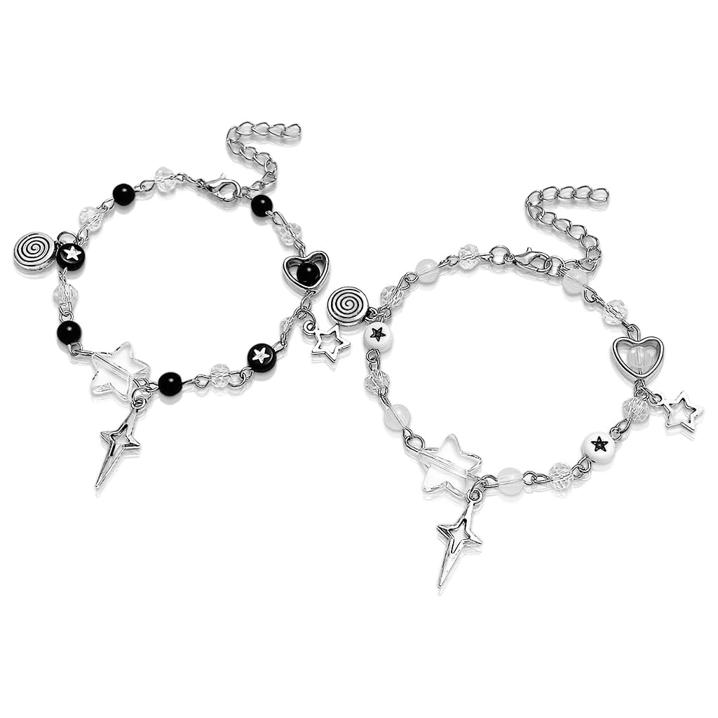SANNIDHI Y2K Bracelets Friendship Bracelets Fashion Girlfriends Bracelets Adjustable Chain Beaded Bracelet Charm Punk Bracelets Gift for Girls SANNIDHI Y2K Bracelets Friendship Bracelets Fashion Girlfriends Bracelets Adjustable Chain Beaded Bracelet Charm Punk Bracelets Gift for Girls
